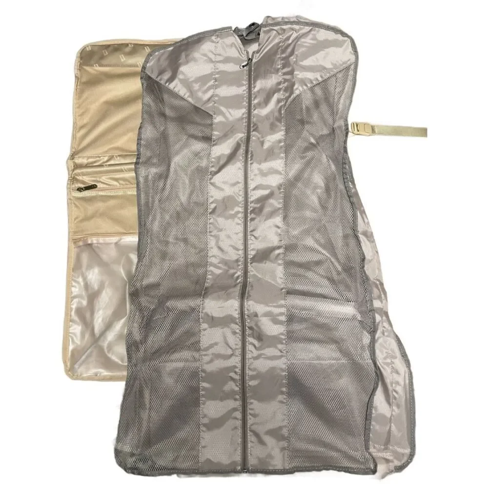 Hartmann Black Rolling Garment Bag w/Tan Leather Trim & Gold Satin Interior